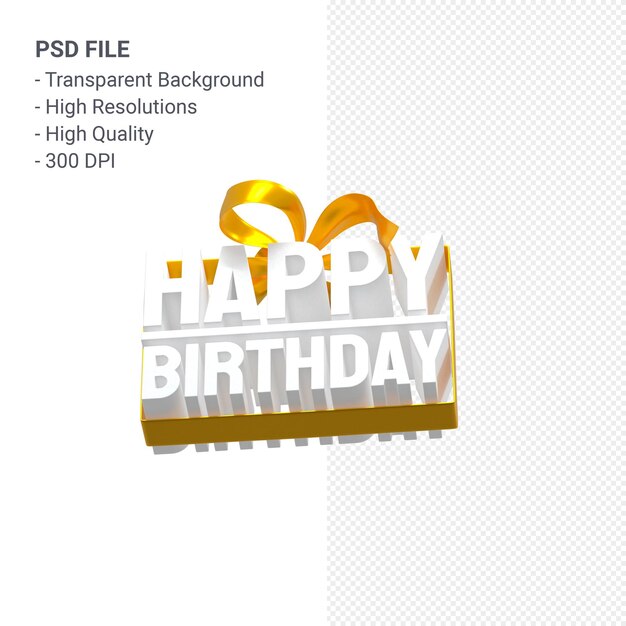 PSD happy birthday with bow and ribbon 3d design