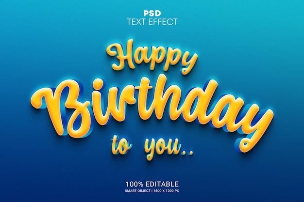 С днем рождения тебя PSD смарт-объект редактируемый текстовый эффект дизайн