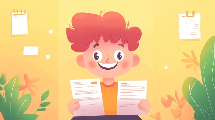PSD happy boy reviewing documents