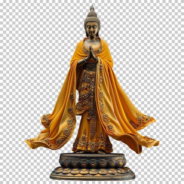 Felice buddha purnima statua d'oro di buddha festa del giorno di vesak isolata su uno sfondo trasparente