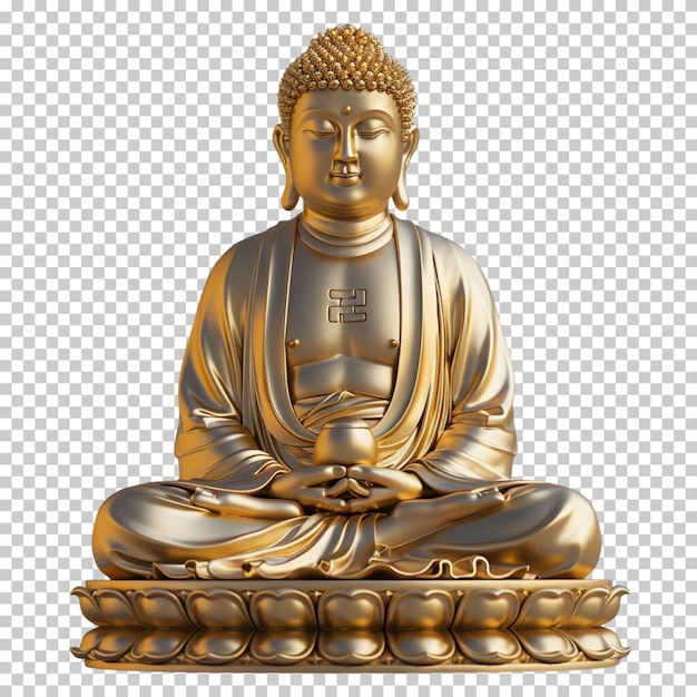 Felice buddha purnima statua d'oro di buddha festa del giorno di vesak isolata su uno sfondo trasparente