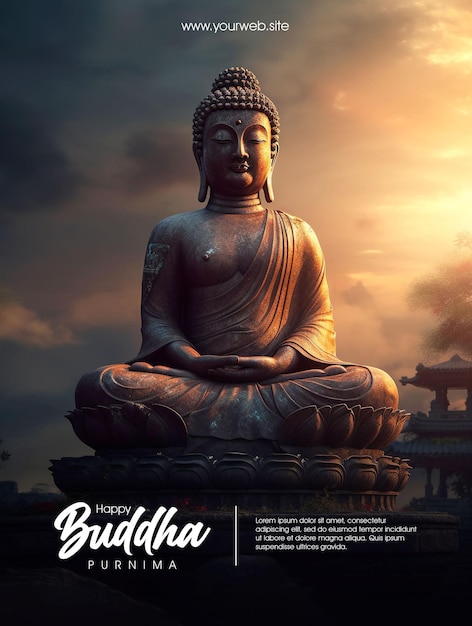 Happy buddha purnima poster with buddha background