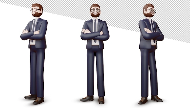 Happy business man crossed arms, 3d rendering.