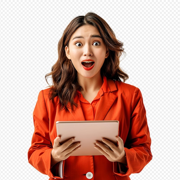 PSD happy business women with table computer