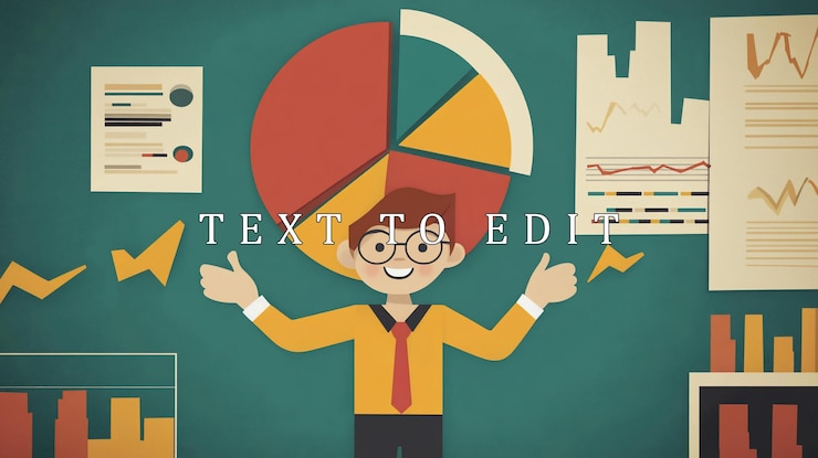 PSD happy businessman presenting successful business data charts and graphs