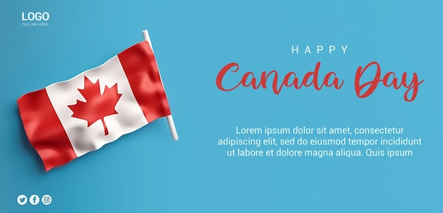 Happy canada day banner Canada flag on a blue background canada flag with copy space