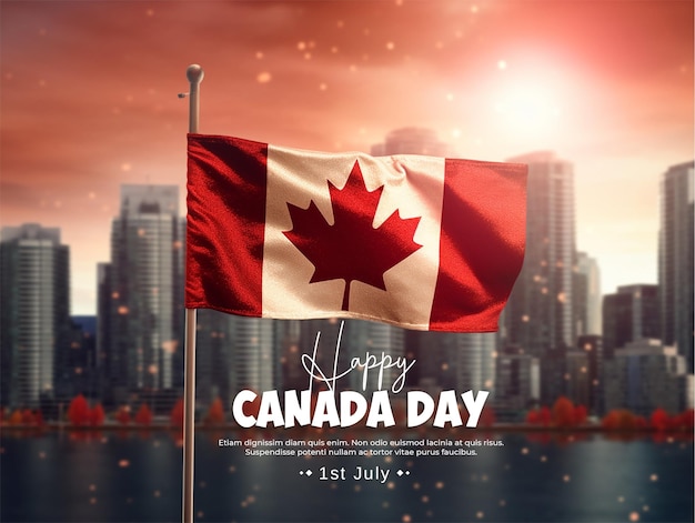 PSD happy canada day city and flag