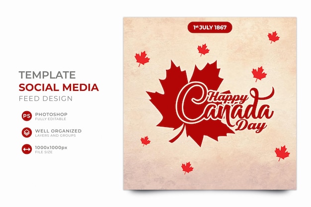 Шаблон социальных сетей Happy Canada Day для поста в Instagram