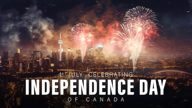 PSD happy canada independence day poster concept with night city view and fireworks