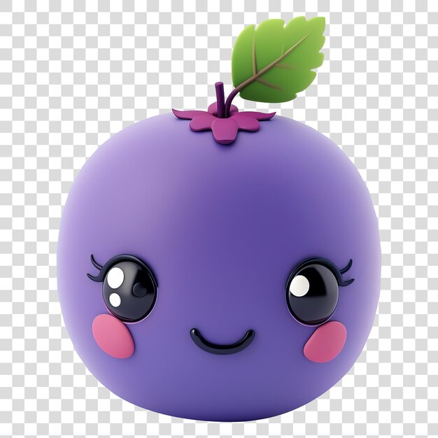 PSD happy cartoon plum with cute expression on clean background