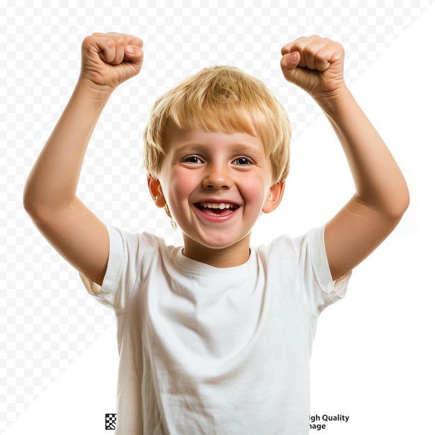 PSD happy caucasian blond boy is glad with win