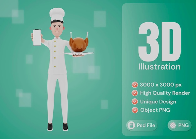 PSD happy chef 3d illustration