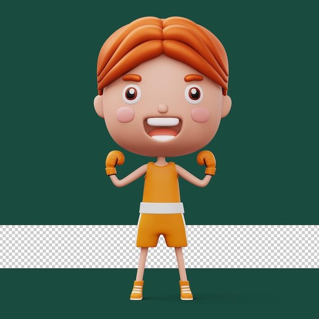 PSD happy child boxer fighter boy with boxer glove kid character 3d rendering