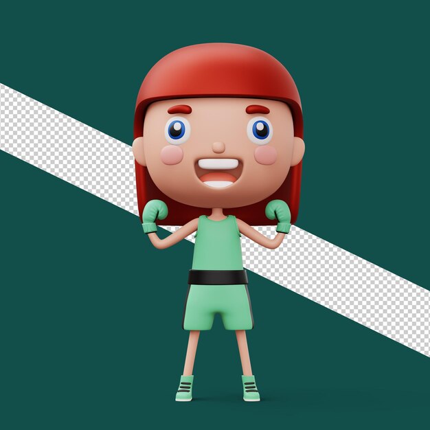 PSD happy child boxer, fighter girl with boxer glove, kid character, 3d rendering