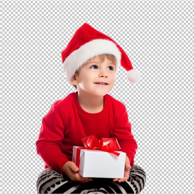 PSD happy child and christmas gift on hand