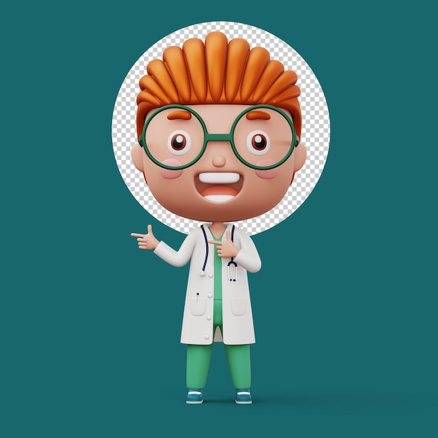 PSD happy child doctor kid doctor pointing finger occupation kid character 3d rendering