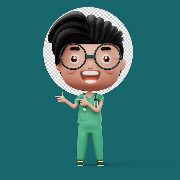 PSD happy child doctor kid doctor pointing finger occupation kid character 3d rendering