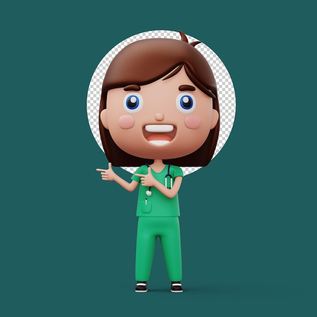 Happy child doctor kid doctor pointing finger occupation kid character 3d rendering