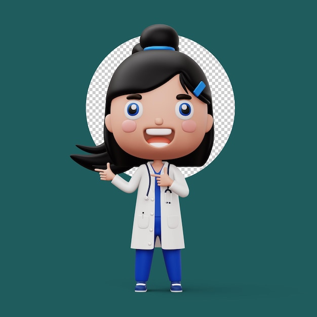 PSD happy child doctor kid doctor pointing finger occupation kid character 3d rendering