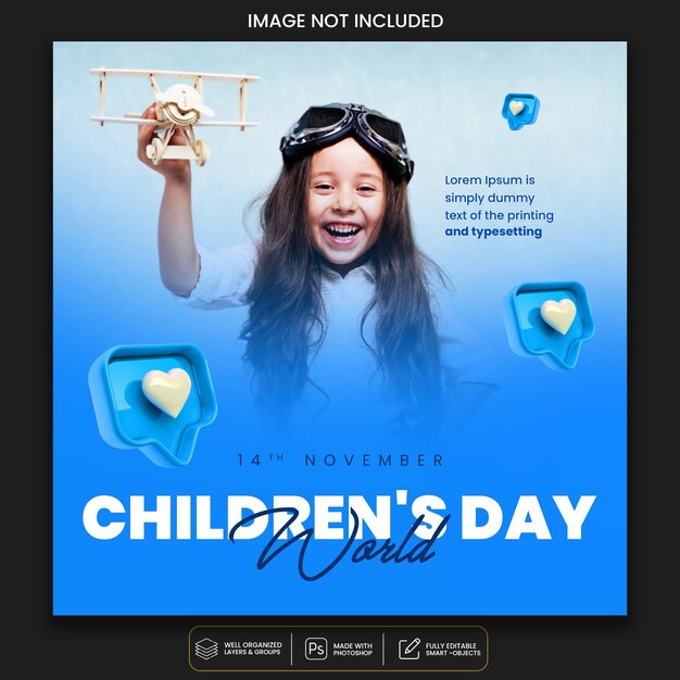 PSD happy children day social media design template