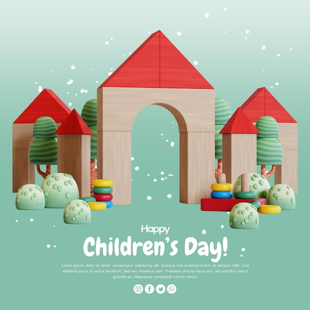 PSD happy children's day banner 3d rendering