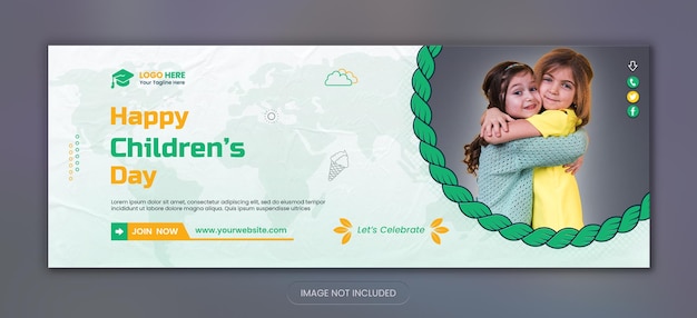 PSD happy children's day facebook cover and new social media post design template