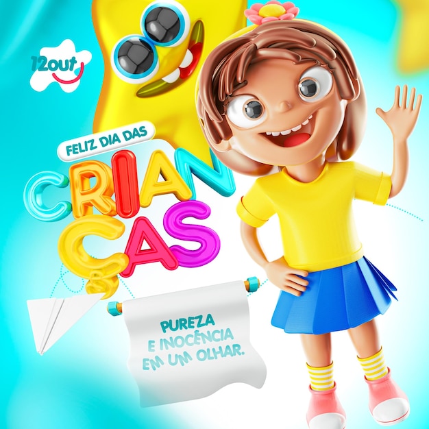 Happy children's day social media template in portuguese