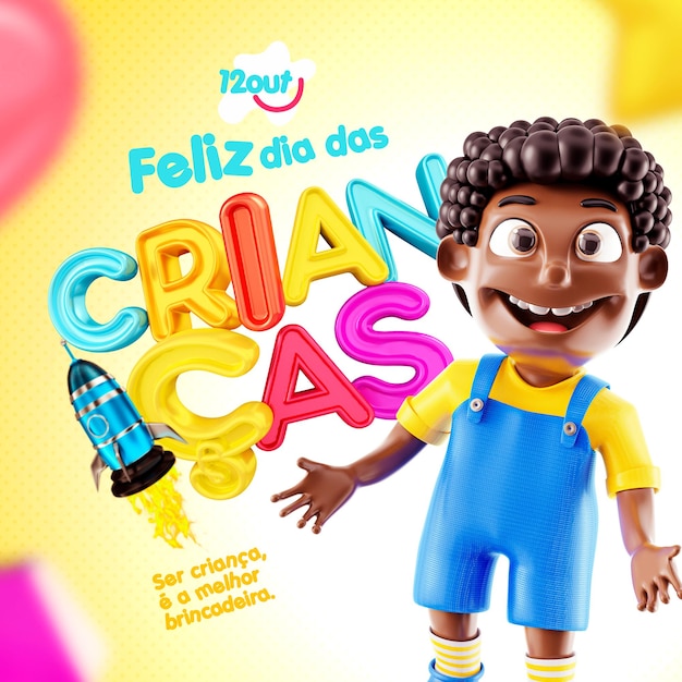 PSD happy children's day social media template in portuguese