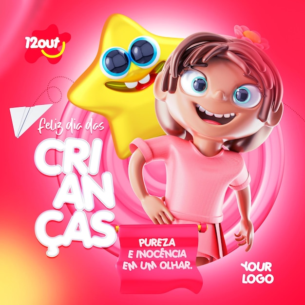 PSD happy children's day social media template in portuguese