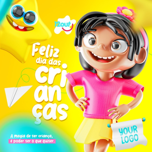 Happy children's day social media template in portuguese