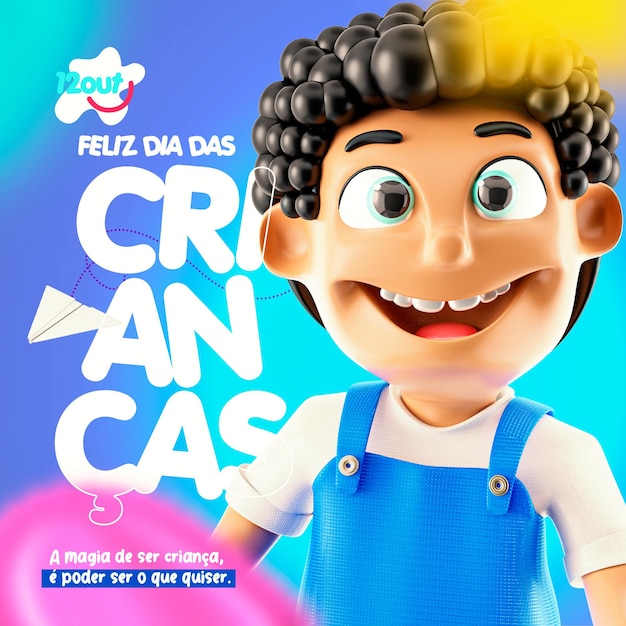 PSD happy children's day social media template in portuguese