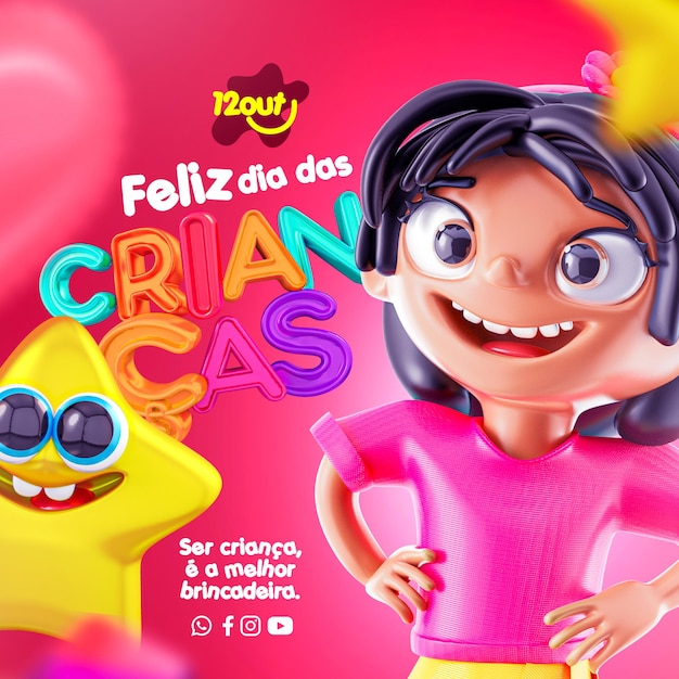 Happy children's day social media template in portuguese