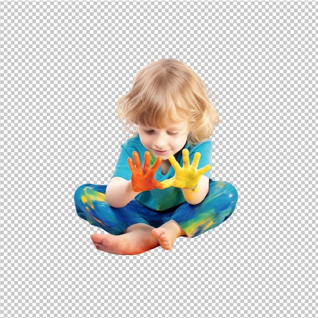 PSD happy children with hand painting splash