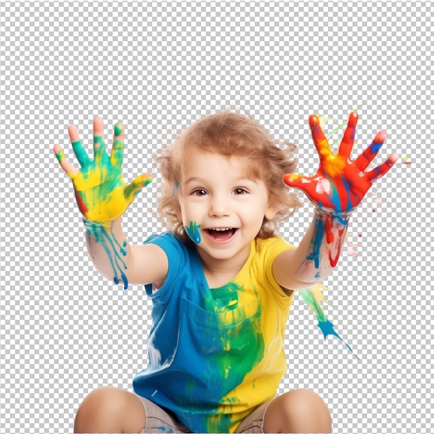 happy children with hand painting splash