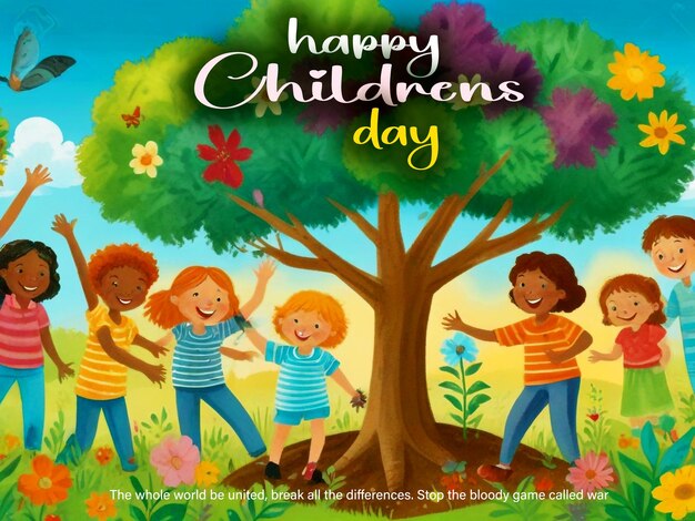 PSD happy childrens day banner and background