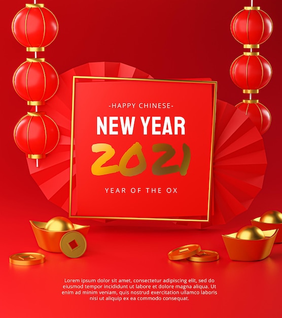 Felice anno nuovo cinese 2021 modello poster design rendering 3d