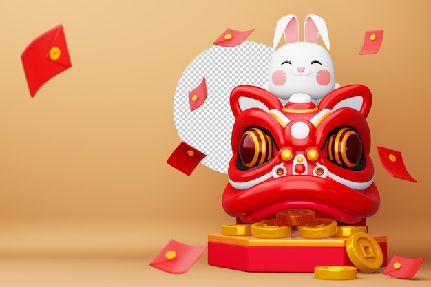 Happy chinese new year 2023 year of the rabbit 3d rendering