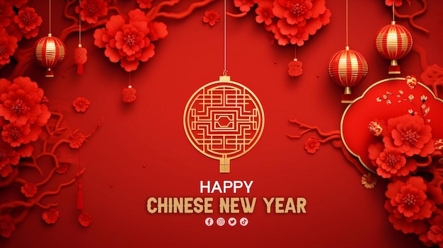 PSD Образец фона и открытка с поздравлениями с китайским новым годом