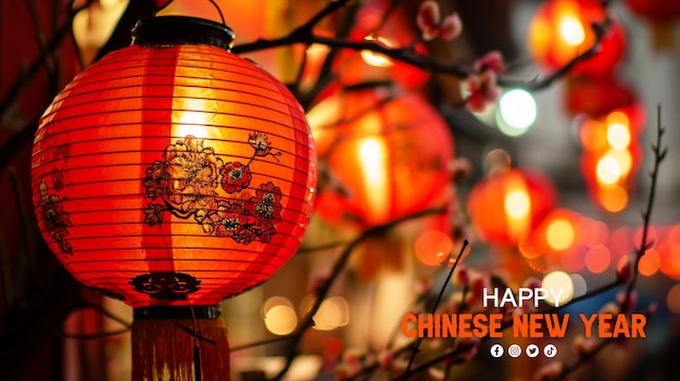 PSD happy chinese new year background template and greeting card