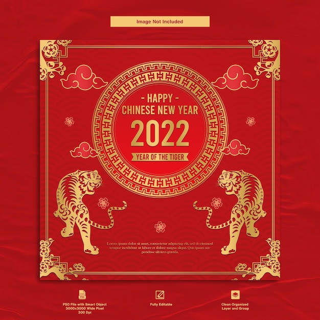 Happy Chinese New Year Greeting Instagram Post Luxury Red Theme Design