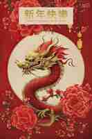 PSD happy chinese new year poster 2024 year of dragon illustration generative aixd