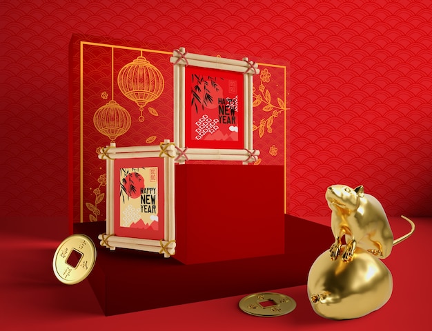 happy chinese new year with golden rat