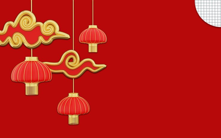 PSD happy chinese new year with lantern 3d rendering