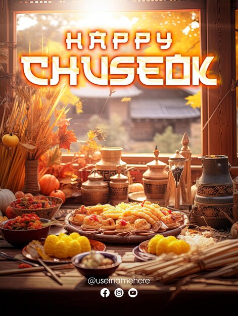 PSD design di poster stampabili e post sui social media di happy chuseok