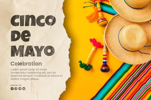 PSD happy cinco de mayo banner sjabloon met mexicaanse hoed