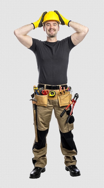 Happy construction worker with tools