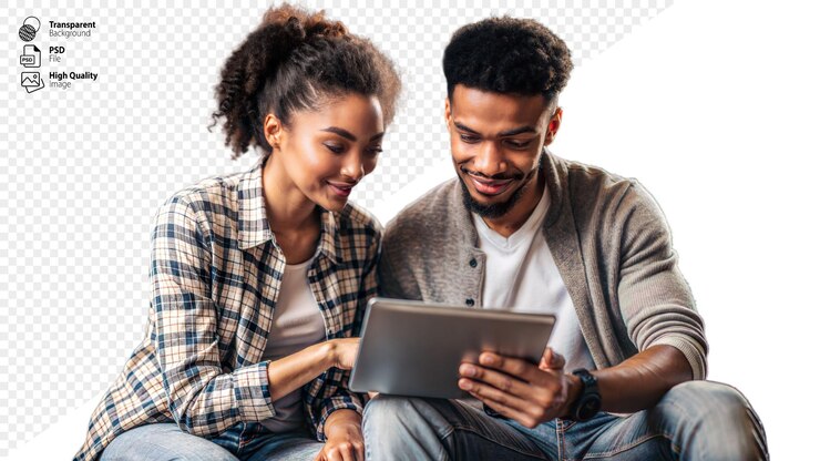 PSD happy couple browsing tablet together at home