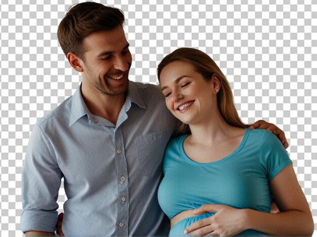 PSD happy couple feeling movements of baby belly of the expectant mother