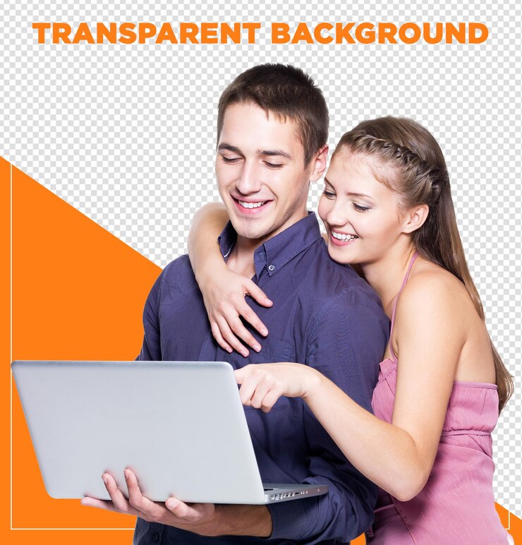 PSD happy couple using laptop buying online