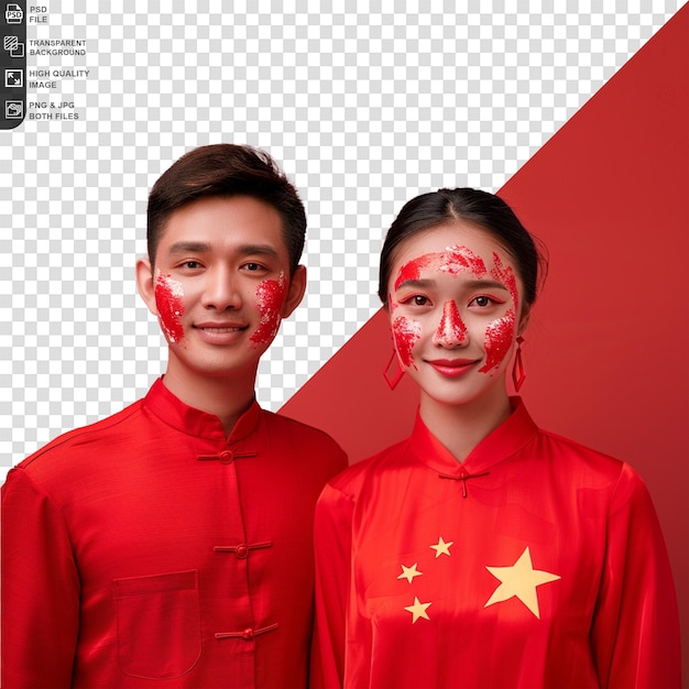 PSD 中国の国旗を掲げた幸せなカップル